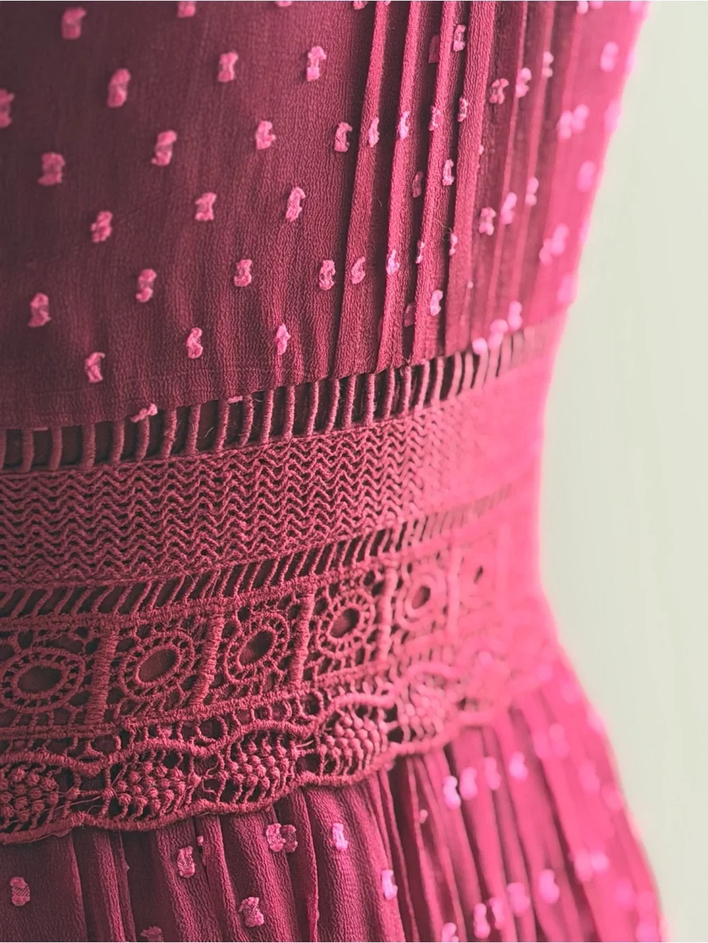 Ranna Gill Wine Red Lace-Trim V-Neck Mini Dress